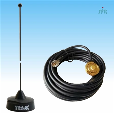 TRAM 1121B 1251 Set of Black VHF 1/4 Wave NMO Antenna and Hole Mount with mini-UHF Connector