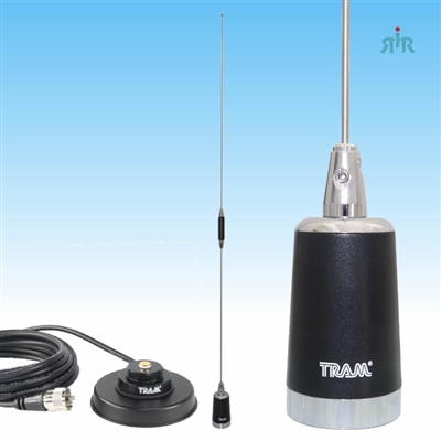 Mobile Antenna UHF/VHF Dual Band 144-148 MHz 3 dBd, 430-450 MHz 6 dBd, NMO, With Magnet Mount, PL259. TRAM 1180