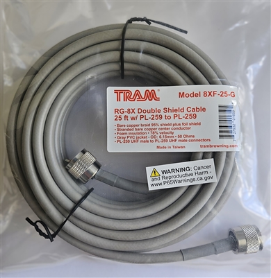 RG-8X Grey Flexible Double Shield Coax Cable Jumper 50 Ft. With UHF/ PL-259 Connectors